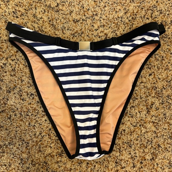 J.Crew Belted '90s High-Leg‎ Bikini Bottom Women's Small Blue White Stripe - Picture 2 of 7